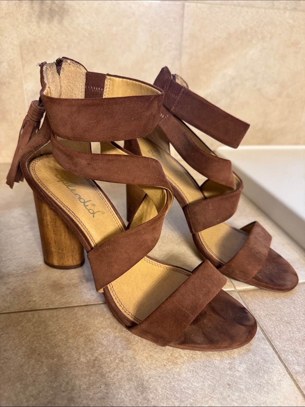 Splendid Brown Suede Block Heel Sandals - Women's size 9.5